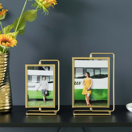 Fabulaxe Gold Metal Tabletop Photo Frame with Glass Cover and Spinning Stand, Set of 2 QI004497.GD.2